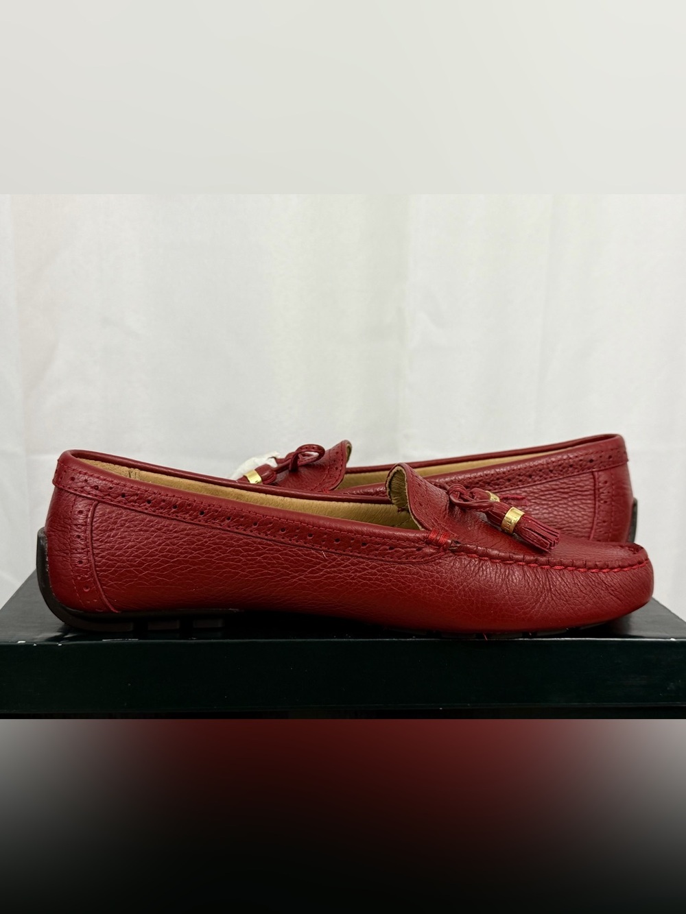Lauren Ralph Lauren Cassady Red Pebbled Leather Tassel Loafers US 8 NWT - Picture 5 of 10